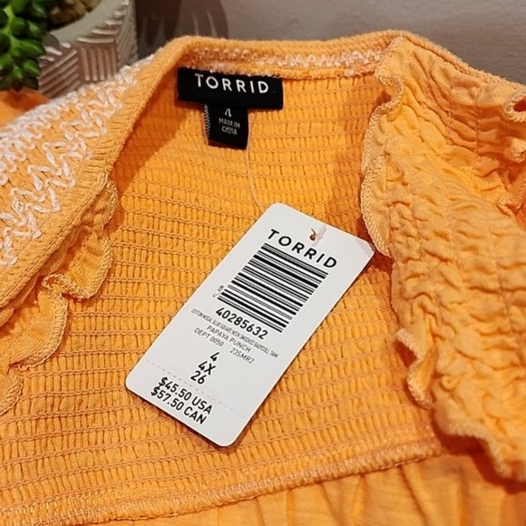 Torrid - Cotton Modal Slub Square Neck Smocked Babydoll Tank in Papaya P… - Picture 6 of 12